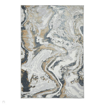 Tidal TL837 Modern Abstract Distressed Metallic Shimmer Soft Smooth Textured Polyester Low Profile Short Pile Silver/Beige/Cream/Charcoal Rug-Think Rugs-Rug Love - The Most Loved Rug Store